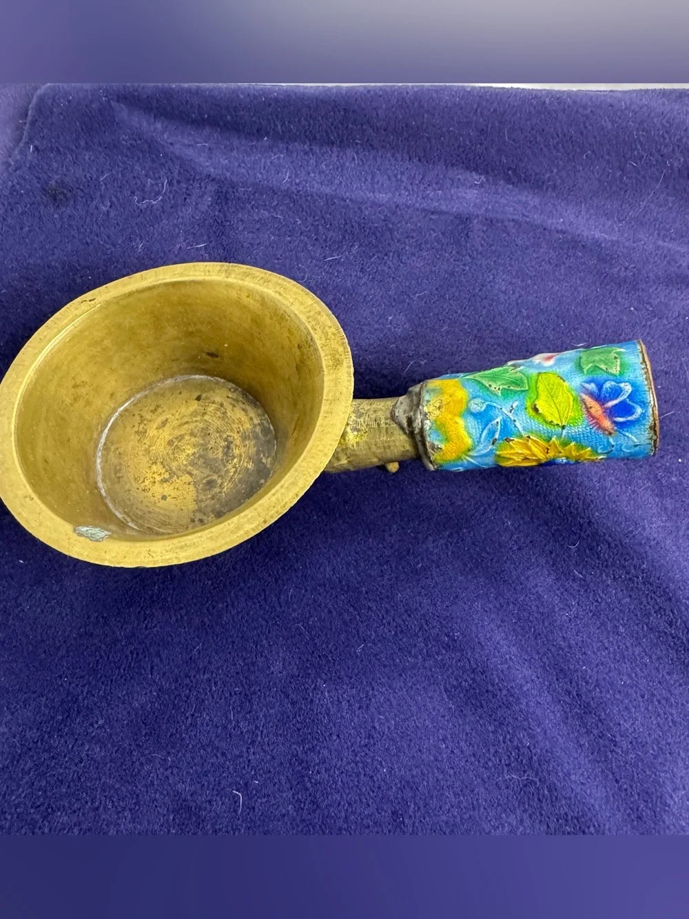 Chinese Vintage Silk Iron Brass Repousse Blue Enamel Floral Detailed Unique